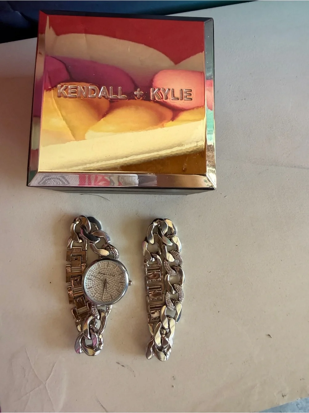 Kendall & Kylie Silver-Tone Chain Link Bracelet Watch with Logo Accent